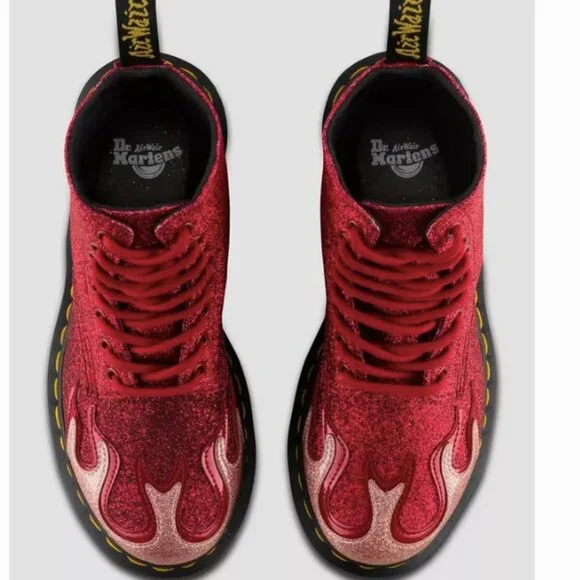 Rare! Dr. Martens 1460 Pascal Flame Red Glitter Boots Women's Size 7 - Picture 14 of 14